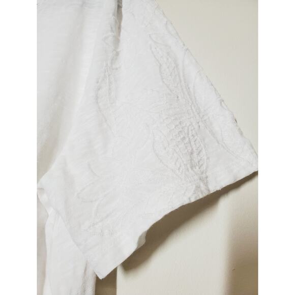 Talbots Womens XL White Top Short Sleeve Embroidery T-shirt 100% Cotton V-neck - Picture 2 of 9